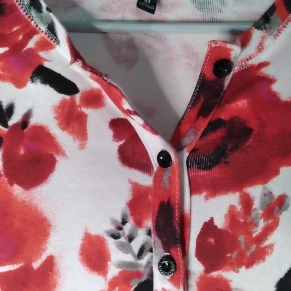 RAFAELLA Red White Black Button Cardigan Sweater Medium - Picture 2 of 6